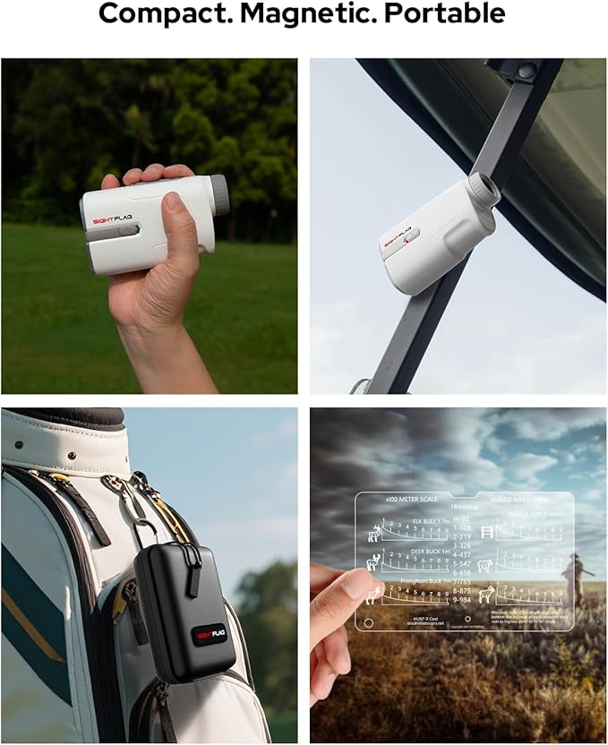 Golf Rangefinder with Slope, 1300 Yards Laser Range Finder Golf, 7.5X Magnification Flag Pole Locking Vibration Rechargeable Range Finders with Magnet Golf Accessories for Men Women Sightflag GF1