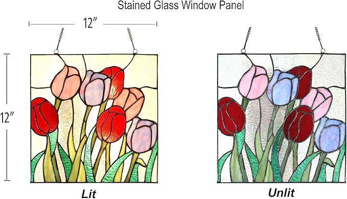 PA0004 Stained Glass Hanging Panel-12 Wx12 H Window Suncatcher Tiffany Style - Image 4