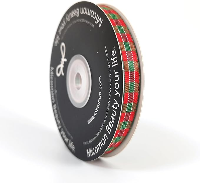 Micomon X'Mas Gingham Ribbon Green Red Metallic Gingham Ribbon 25 Yards Each - Image 2