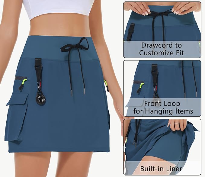 MIVEI Skorts for Woman - Hiking Cargo Skorts with Zipper Pockets, High Waisted Quick Dry Golf Workout, Dressy Casual