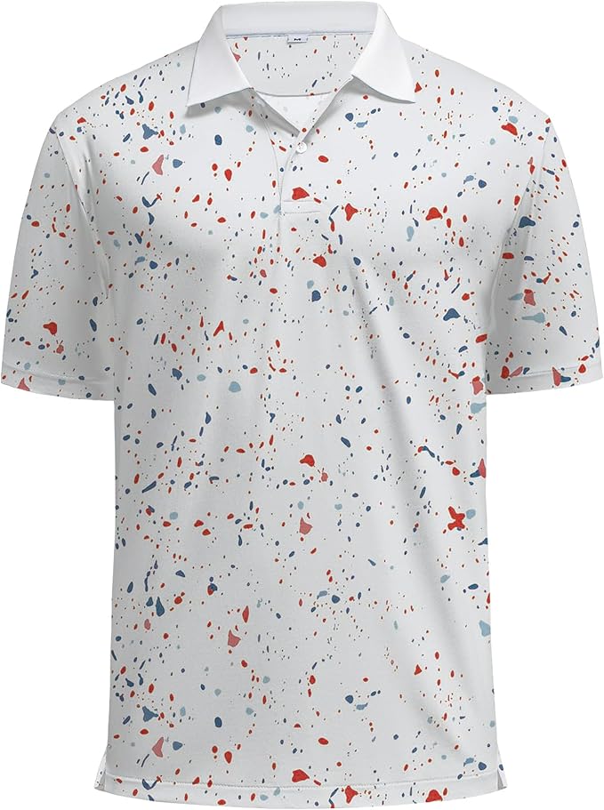 KUYIGO Mens Polo Shirt Quick Dry Moisture Wicking UPF 40+ Performance Printed Short Sleeve Summer Tennis Golf Shirt