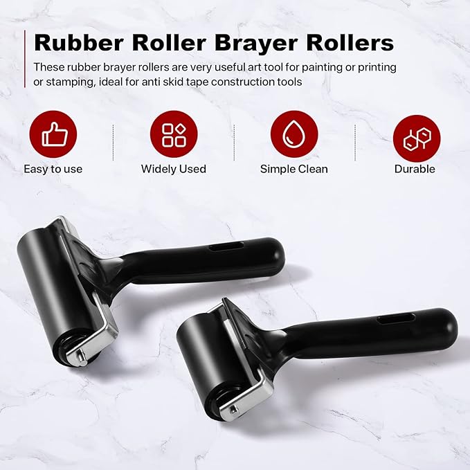 3 Pack Brayer Rollers for Crafting, Vinyl Rubber Roller Brayers, Printmaking - Image 5