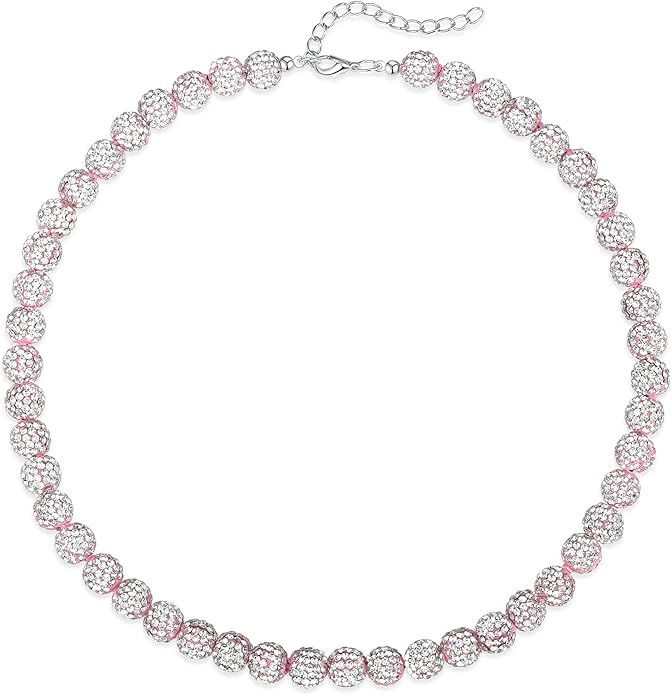 QINJIEJIE Baseball Necklace for Men Glitter Bling Rhinestone Beaded Collection Necklace for Women 16/18in Inspired Sports Jewelry Baseball Chain Cool Gifts for Baseball Players Team Lovers