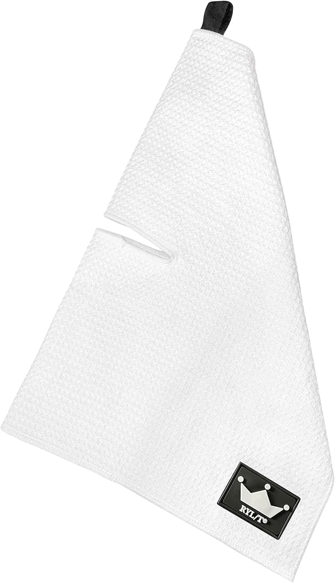 RYL/T Magnetic Golf Towel with Center Cut and Loop Attachment, Strong Magnet Attaches to Anything Metallic, Perfect Golf Bag or Cart Accessory