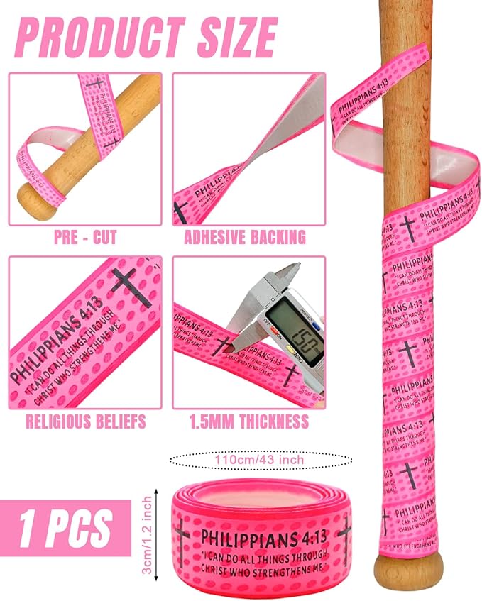 Piemow Baseball Bat Grip Tapes, Faith Cross Bat Grip Tape, 1.5mm Precut and Full Adhesive Baseball Wrist Tape, Scripture Designs Non-Slip Religious Baseball Grip Tapes for Sports