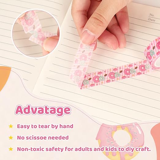 12 Rolls Donut Washi Tape Set, Candy Donuts Stars Masking Tapes, Cartoon Craft - Image 3