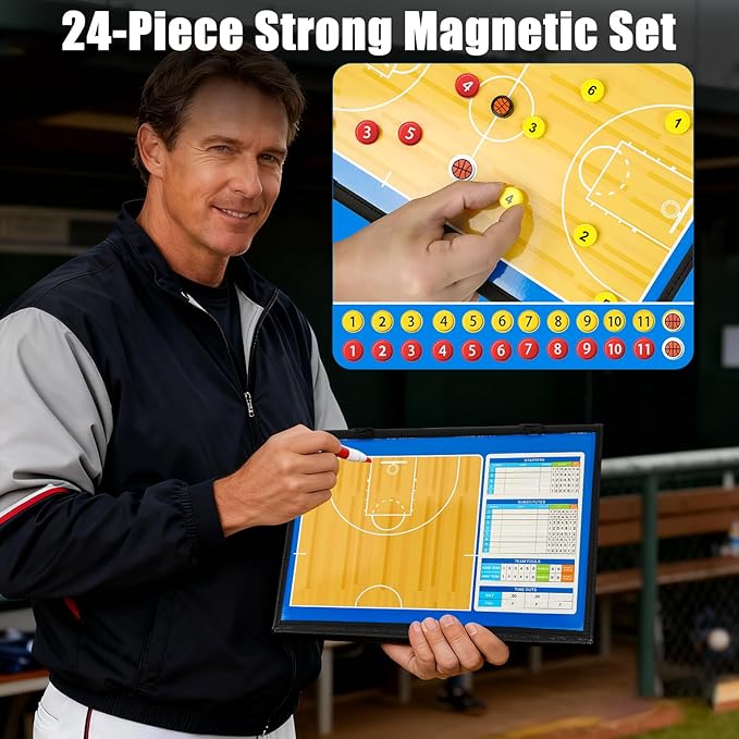 Magnetic Basketball Coaching Board – Portable Dry Erase Whiteboard with Fence Clip, Magnets & Carry Bag, Foldable Basketball Clipboard for Coaches, Ideal Coach Gift