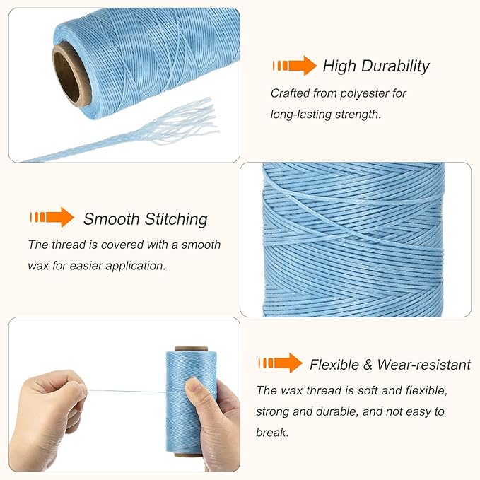 MECCANIXITY Waxed Thread, 284 Yard 0.8mm 150D Flat Wax Thread Polyester Waxed - Image 3