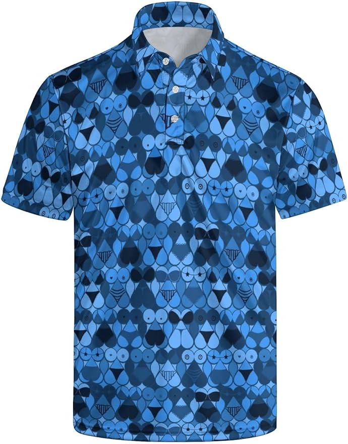 HUURAY Funny Golf Polos for Men Funny Print Short Sleeve Shirts Quick Dry Polo Shirts Hawaiian Shirt Performance Golf Outfits