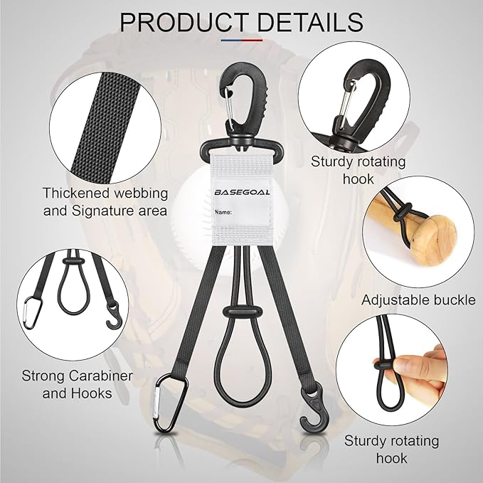 BaseGoal 3 in 1 Dugout Organizer, Baseball Softball Bag Hook for Fence, Bat Holder for Dugout Fence, Baseball Dugout Accessories, Water Bottle Hook for Bag (2 Pack)