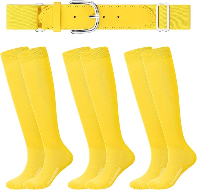 Haysandy Baseball or Softball Sock and Belt Combo Set 3 Football Baseball Socks with Softball Belt for Youth Boys Kids