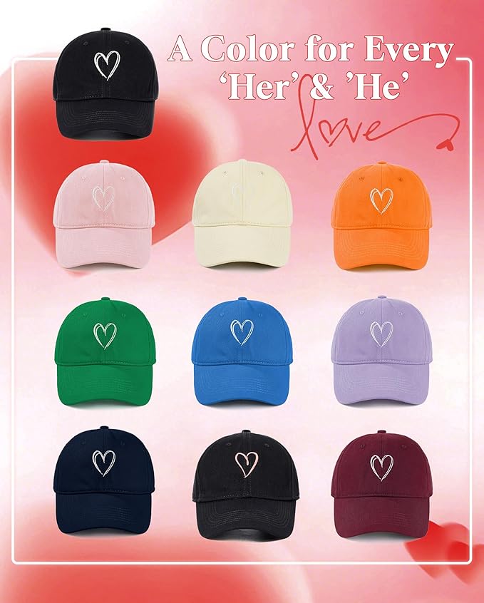 Zando 2026 Trendy Heart Baseball Caps for Women Men Girls Dad Adjustable Cute Cotton Trucker Hat for Casual Travel Sports