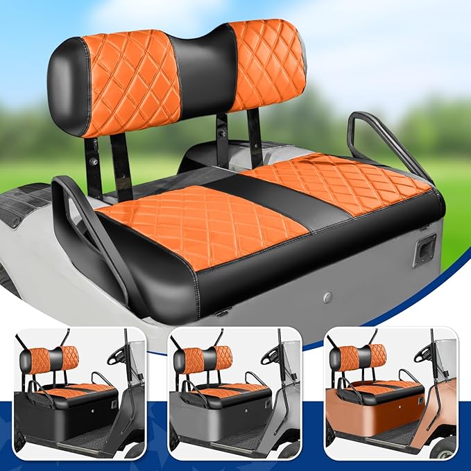 NOKINS 4PCS Golf Cart Diamond Seat Covers Kit,Front and Rear Seat Covers for Club Car Precedent/EZGO TXT/Yamaha Original Regular Seat Cushion (Orange and Black, Fit EZGO TXT 1994-2013)