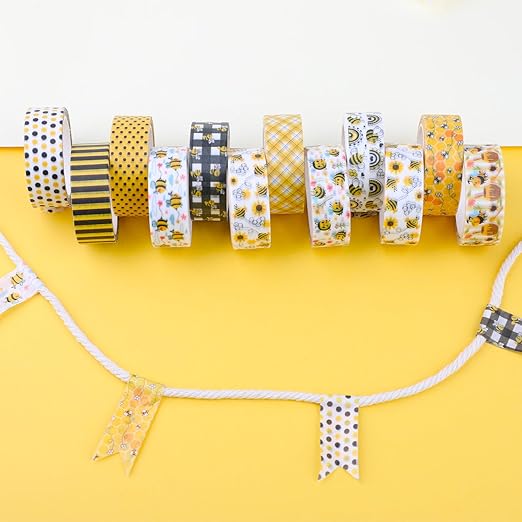 12 Rolls Bee Washi Tape Set, Bumblebee Daisy Masking Tapes - Image 4