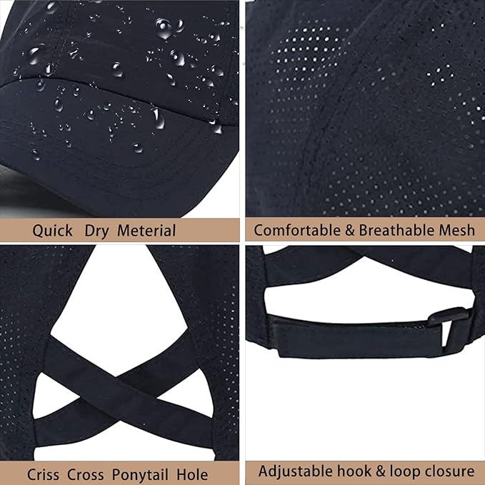 Womens Ponytail Hat Baseball Cap, Adjustable Criss Cross Baseball Cap High Bun Unisex Quick Drying Trucker Hats