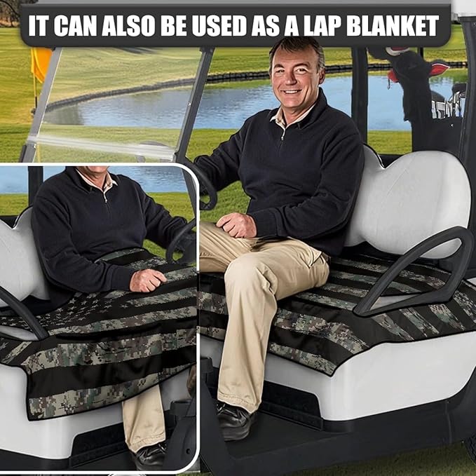 Golf Cart Seat Covers, Universal Golf Cart Seat Towel Blanket with 4 Front Pockets & Nonskid Bottom Fits for Club Car 2 Person Seats Golf Carts