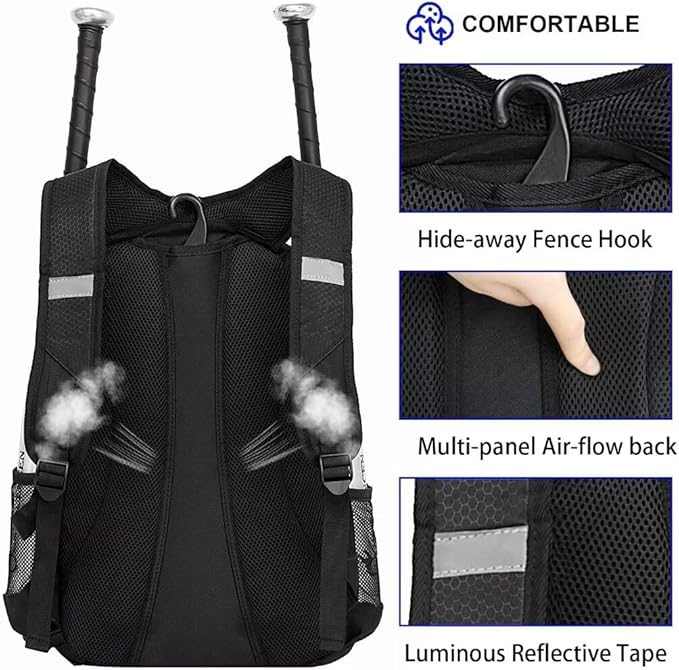 DAFISKY Baseball Bag Softball Backpack - Youth Adult T Ball Bat Equipment Bag with Bat Helmet Holders, Shoe Compartment