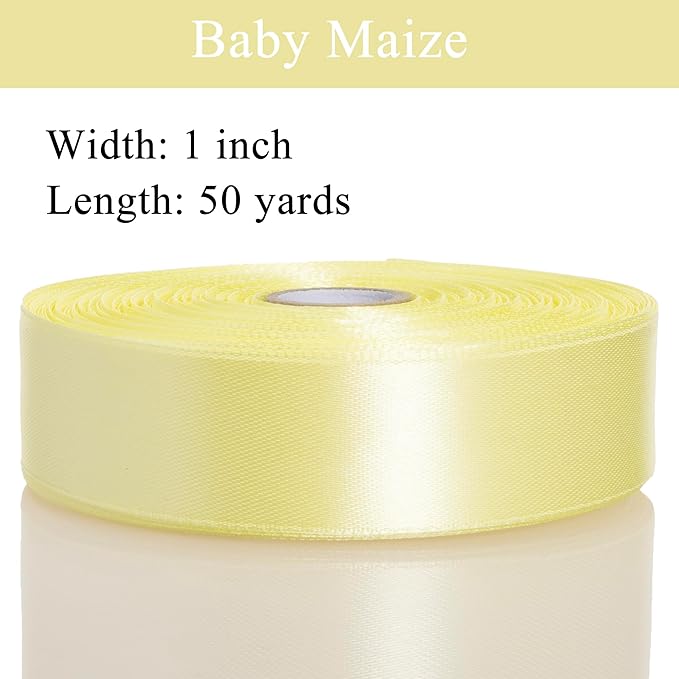 1 Inch Baby Maize Solid Satin Ribbon, 50 Yards Craft Fabric Ribbon - Image 3