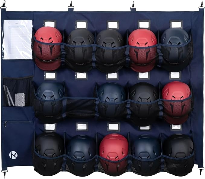 KAVIGOR Baseball/Softball Dugout Organizer - 15+ Helmet & Glove Storage Bag, Military-Grade 900D Fabric & 6 Reinforced Steel Hooks
