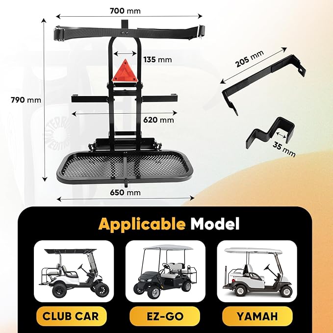 Golf Cart Bag Holder, Rear Seat Bag Rack for Golf Cart, Fits Safety Grab Bar up to 8-Inch Wide, Compatible with EZGO/Club Car/Yamaha, Foldable Design, Quick No-Drill Install