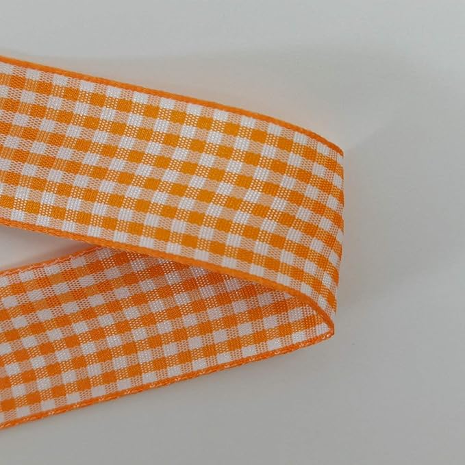 Micomon Orange Gingham Plaid Checked Ribbon 25 Yard Each Roll 100% Polyester - Image 9