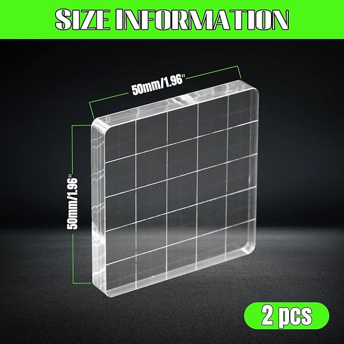 2Pcs Clear Stamp Blocks Set, 2 x 2 Inch Square Acrylic Blocks - Image 2