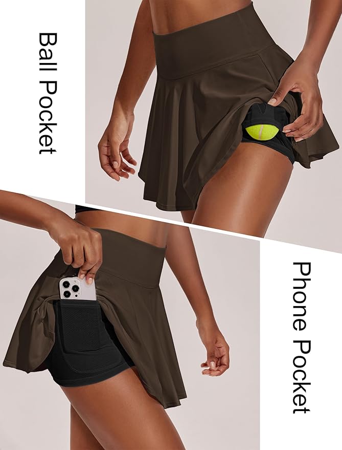 PINSPARK Womens Tennis Skirt Pleated Athletic Skirts with Pockets Shorts High Waisted Golf Skort for Workout Pickleball