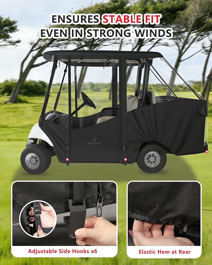 Golf Cart Enclosure 4 Passenger,Golf Cart Cover for Yamaha G29/Drive2 Short Roof 2+2 Seater,Waterproof 600D Oxford Rain Cover,Roll Up 4-Sided Clear Windows&Door