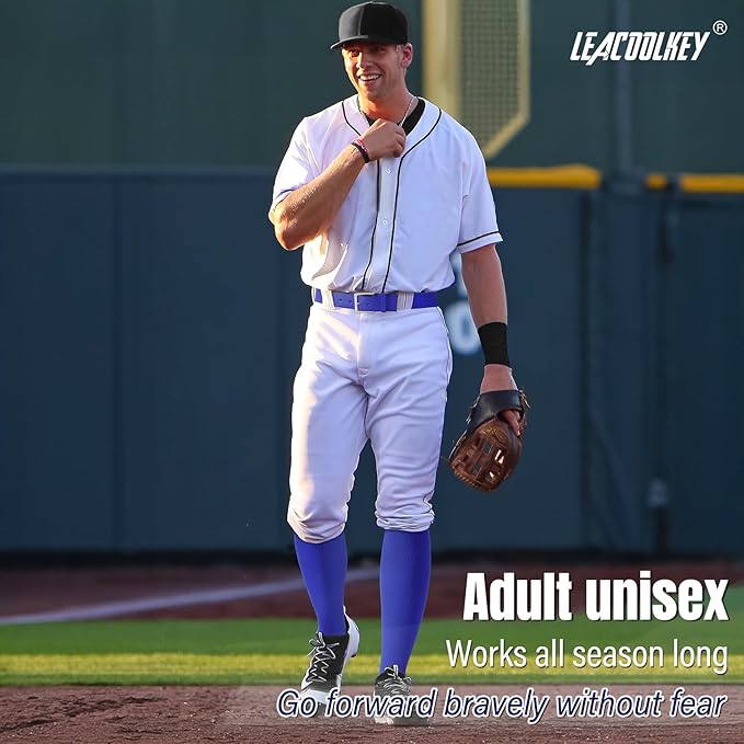 LEACOOLKEY Baseball Belt and Socks Combo Set Adjustable Softball Socks and Elastic Belt for Youth and Adult