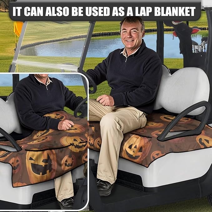 Golf Cart Seat Covers, Universal Golf Cart Seat Towel Blanket with 4 Front Pockets & Nonskid Bottom Fits for Club Car 2 Person Seats Golf Carts