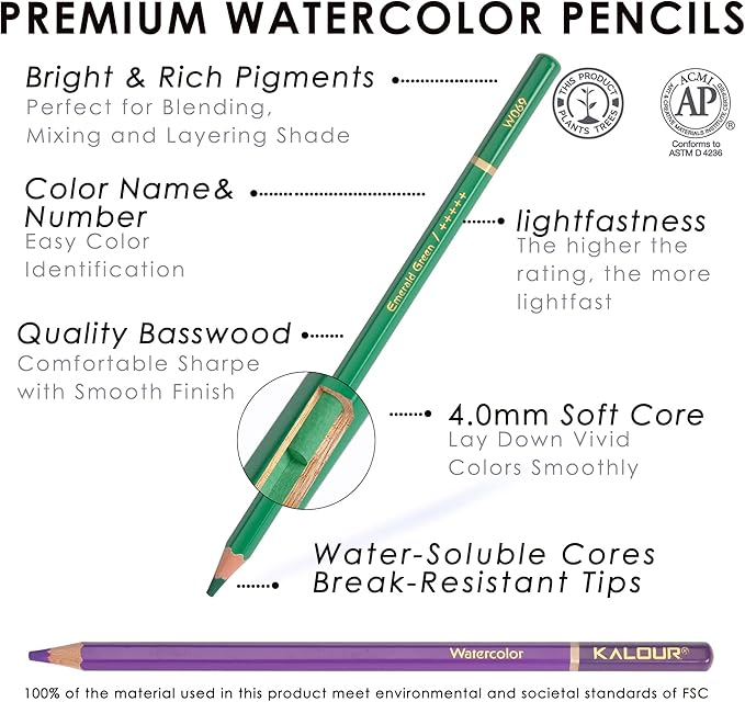 KALOUR Watercolor Pencils, 120 Colors, Blendable Wet or Dry, Water-Soluble - Image 3