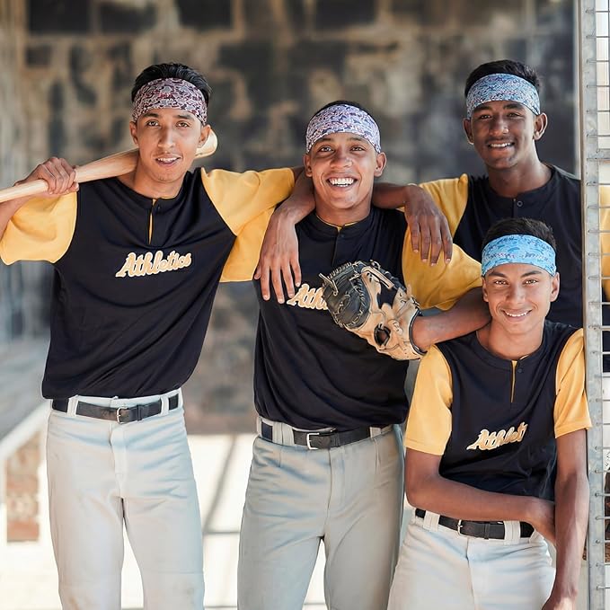 Cuffbow 6 Pcs Baseball Camo Headbands for Women Men, Wide Elastic Sweatband Non-Slip Sports Headband Softball Game Day Hair Accessories Baseball Mom Team Gifts Workout Yoga Running Bandana