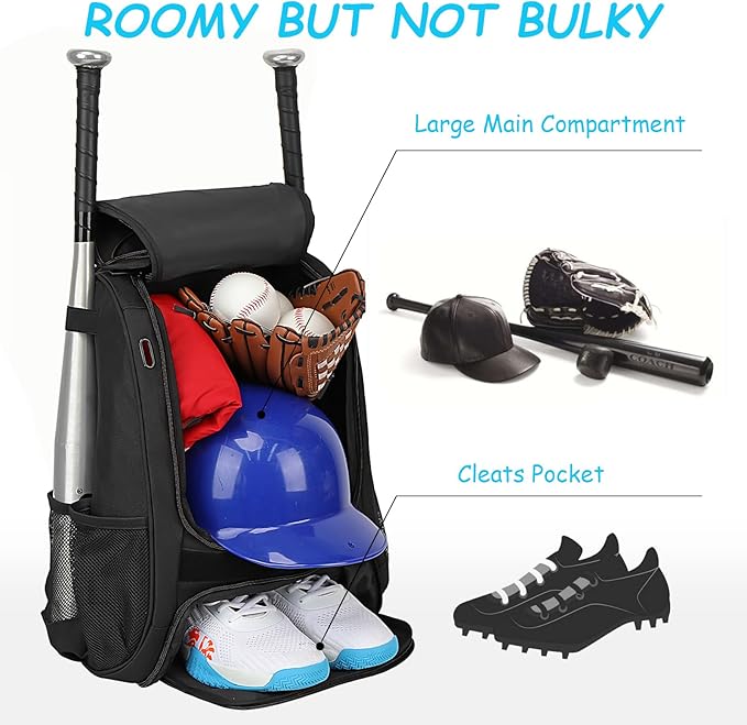 LARIPOP Youth Baseball Bag, Bat Backpack with Fence Hook & Separate Shoe Compartment, Waterproof Equipment Bag for Baseball, T-Ball & Softball