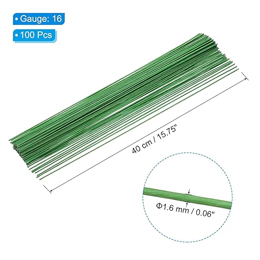 PATIKIL 16 Gauge 16" Floral Stem Wire, Light Green - Image 2