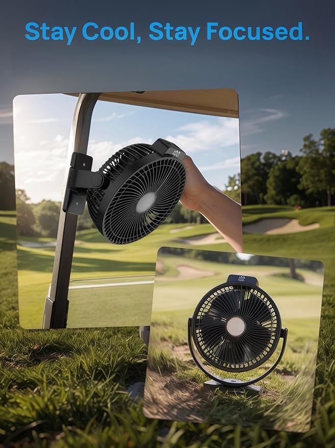 24000mAH Magnetic Golf Cart Fan with Heavy-Duty Strap, 8-inch Battery Operated Fan with Triple-Magnet, Bright Lighting, Compatible with EZGO Club Car Yamaha, Golf Cart Accessories, Golf Gift 2026