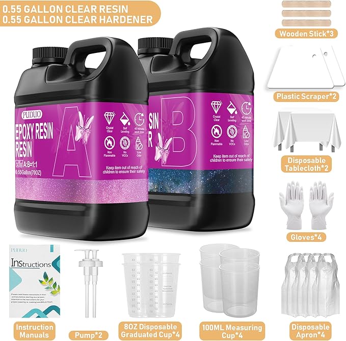 Puduo Epoxy Resin Kit 1.1Gallon，Newly Formulated Crystal Clear Epoxy - Image 6