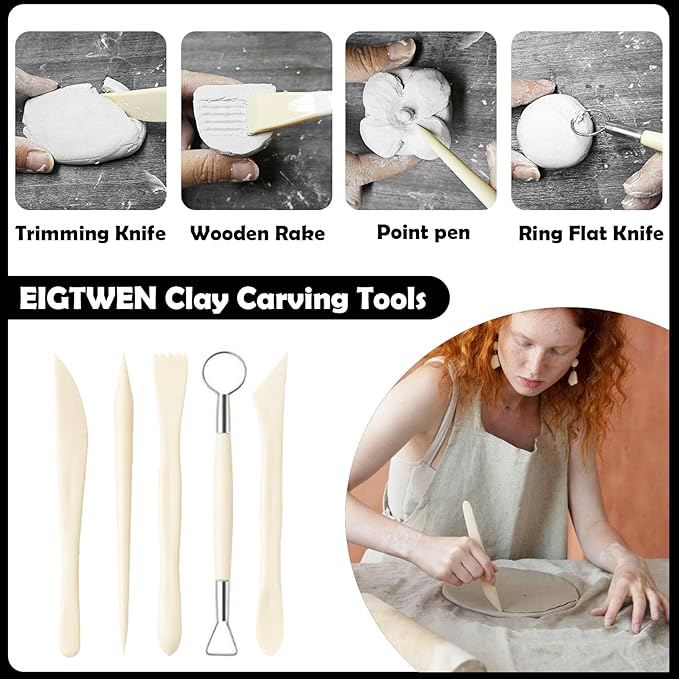 EIGTWEN 100ml Air Dry Clay Glaze and 29pcs Clay tools kit, Gloss Clay Varnish - Image 4