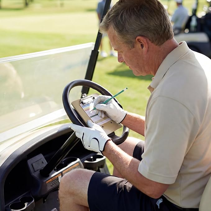 Premium Aluminum Golf Cart Steering Wheel Scorecard Holder with Pencil Holder– Heavy Duty Steering Wheel Mount Compatible with EZGO and Club Car(Not Included Pen)