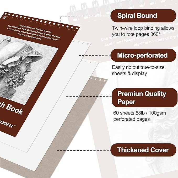 TKOOFN 5.5" x 8.5" Sketch Book, 300 Sheet Top Spiral Bound Premium Sketchbook - Image 3