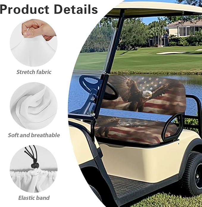Yewatlles Vintage Fly Eagle Golf 2 Piece Soft Anti-hot Golf Cart Seat Cover with Universal Fit 2 Passenger Golf Car Lightweight Protective Accessories