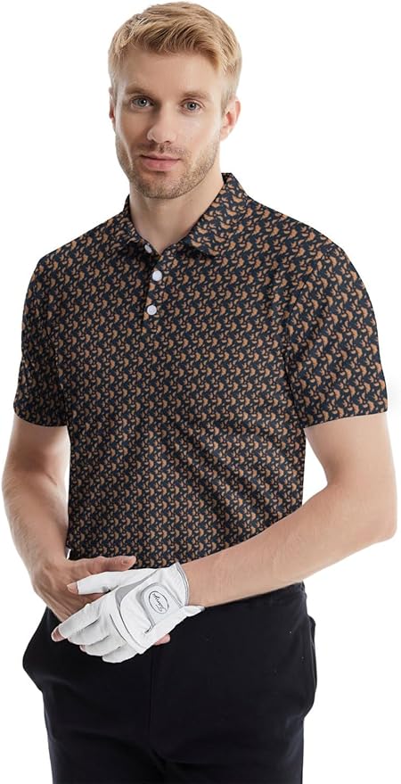 HUURAY Funny Golf Polos for Men Funny Print Short Sleeve Shirts Quick Dry Polo Shirts Hawaiian Shirt Performance Golf Outfits