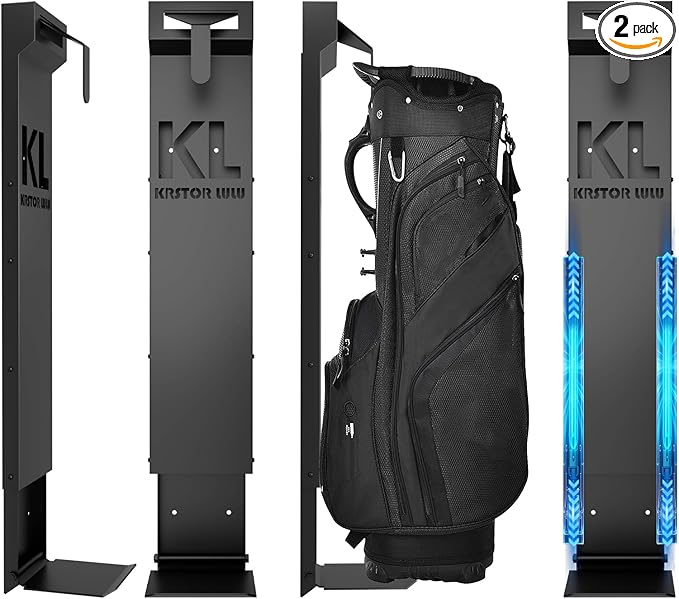 Wall Mount Golf Bag for Garage, Carbon Steel Silent Sliding Rail Golf Bag Holder Wall Mount Rack, Golf Bag Storage Organizer for Golfing Clubs, Home, Basement - 2 Pcs