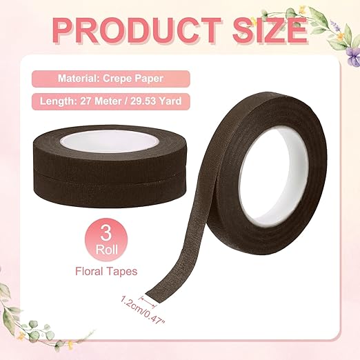 MECCANIXITY 3 Rolls Floral Tapes, 30 Yard x 1/16 in Florist Crepe Flowers - Image 2