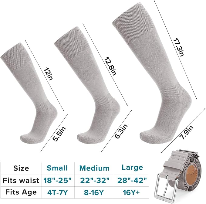Baseball Socks and Belt Combo for Youth Adult - Softball Sock and Belt for Boys and Girls (2 Pairs of Socks & 1 Belt)