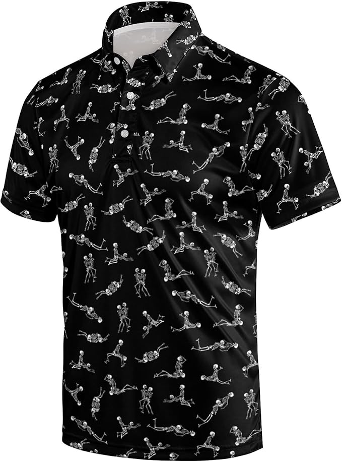 Golf Polo Shirts for Men Funny Print Short Sleeve Golf Shirts Performance Golf Polos