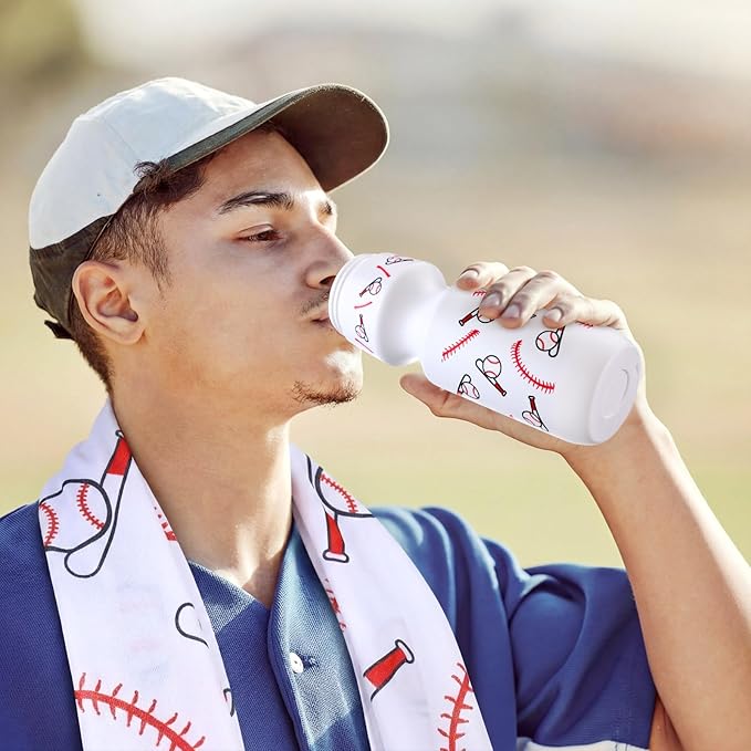 24 Pcs Sports Water Bottle Cooling Towel Set Include 12 Baseball Water Bottle 12 40"x12" Cooling Towels Sports Themed Accessories for Soccer Team Gift Events Party Players Lovers Team Coach Training