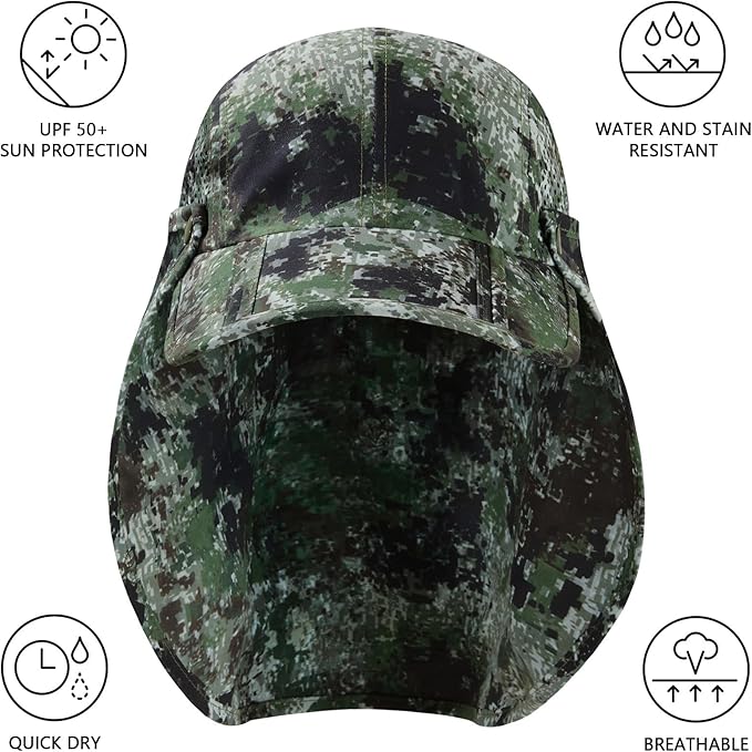 BASSDASH UPF 50+ Foldable Fishing Hat Baseball Cap with Removable Neck Flap Portable for Men Women Golf Hiking