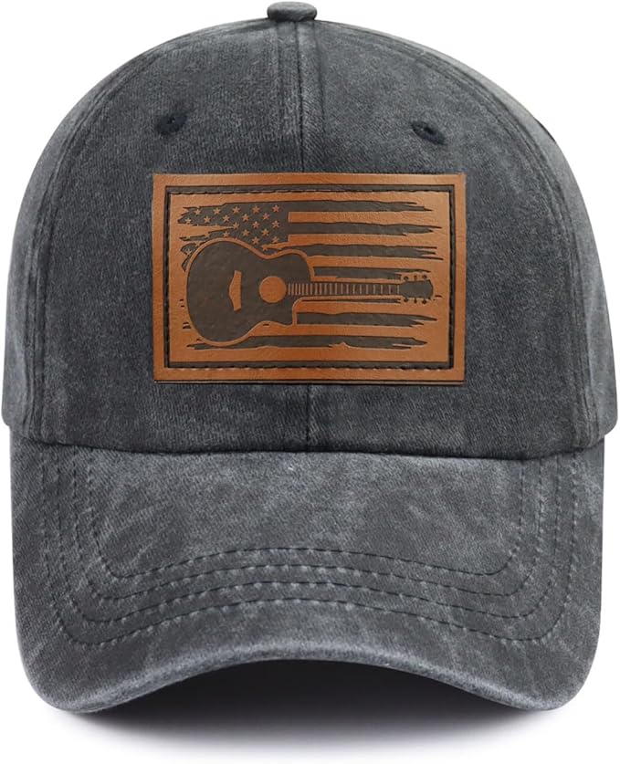 Guitar American Flag Hat for Men Women, Funny Adjustable Cotton Baseball Cap