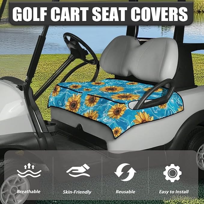 Golf Cart Seat Covers, Universal Golf Cart Seat Towel Blanket with 4 Front Pockets & Nonskid Bottom Fits for Club Car 2 Person Seats Golf Carts