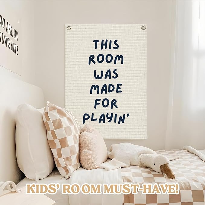 Playroom Wall Decor Linen Canvas Banner, This Room Was Made - Image 5